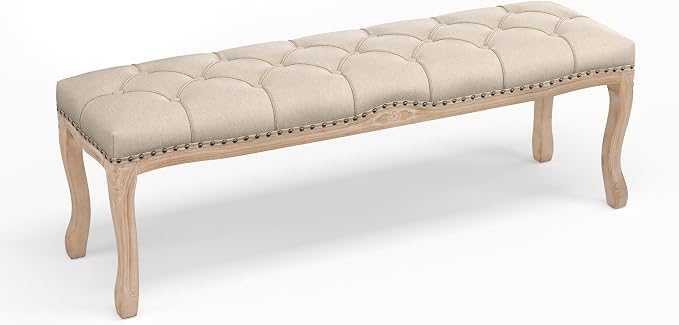 Bedroom Bench, French Vintage Tufted Entryway 52.5" Carving Upholstered End of by COZYMAN