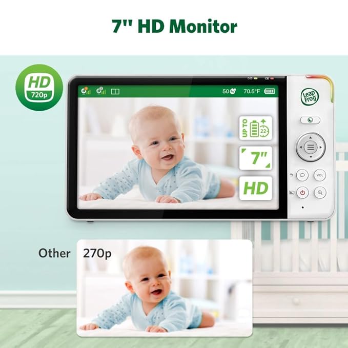 LeapFrog Color Night Vision Video Baby Monitor with 7" HD 1080P, 360° Pan & Tilt, 8X Zoom, Night Light, Humidity & Temperature Sensor, Up to 1000ft Long Range, Secure Transmission: LF920HD