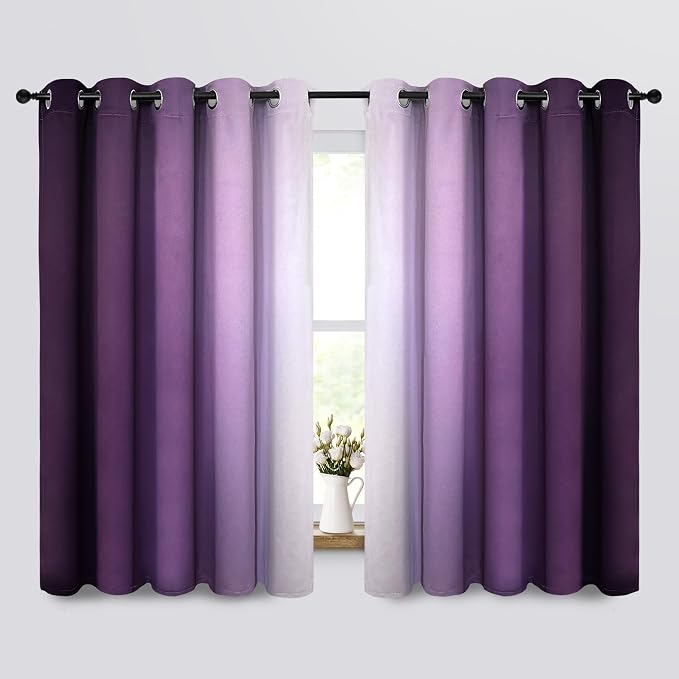 COSVIYA Grommet Room Darkening Ombre Purple Curtains W70xL63 inch | Purple and by COSVIYA