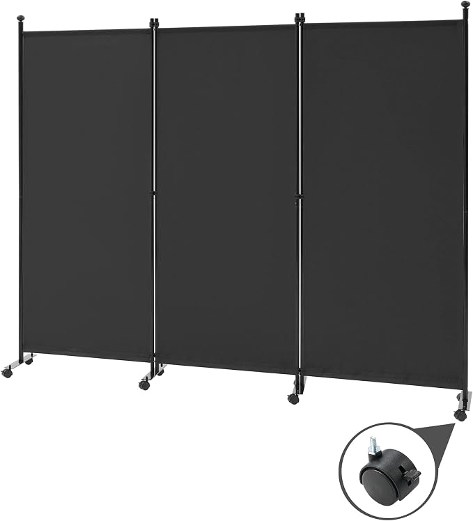 Spurgehom 3 Panel Rolling Room Divider, Folding Partition Privacy Screens | by Spurgehom