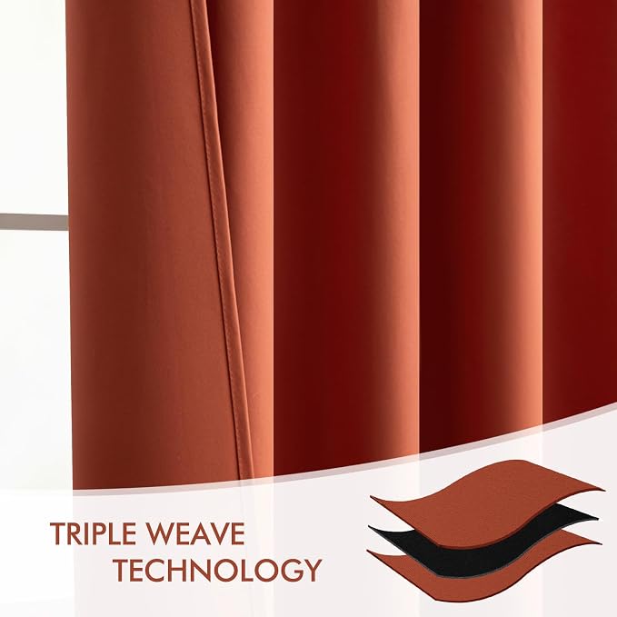 MIULEE Fall Burnt Orange Back Tab Blackout Curtains 52"x108" Length 2 Panel | - Image 7