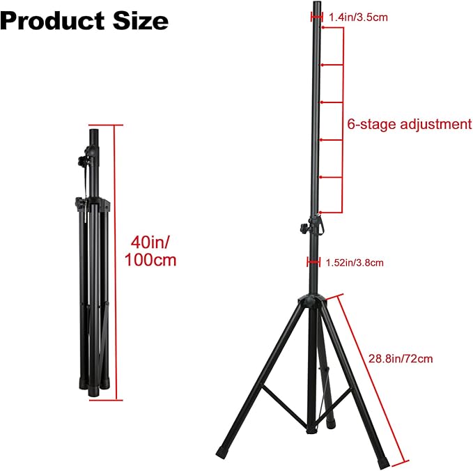 Howonder Heavy Duty Speaker Stand, PA Speaker Stand,Speaker Tripod Stand, Adjustable Height from 44 to 72 Inches，Hold up to 150lbs, HD-300 (2 Packs Black)