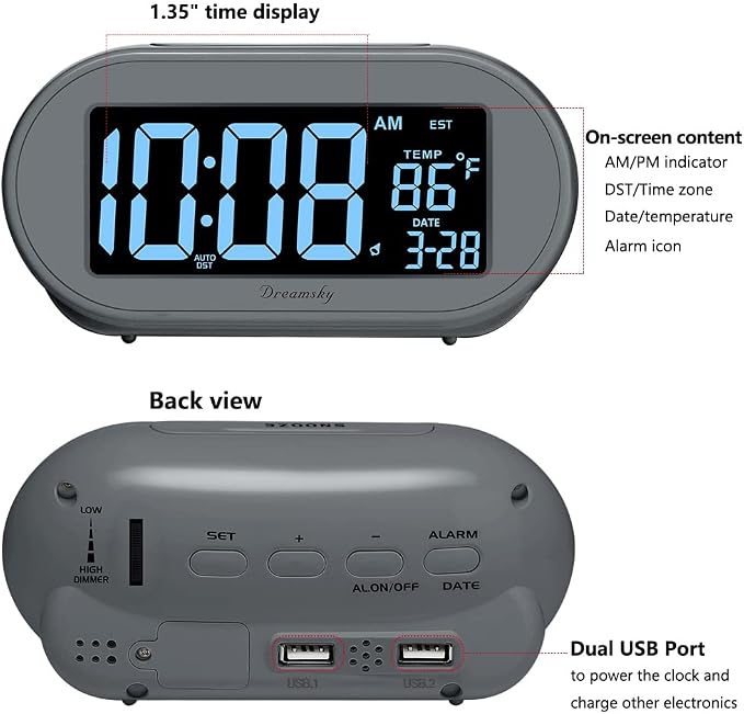 DreamSky Alarm Clocks for Bedrooms, Auto Set Digital Clock - Image 8