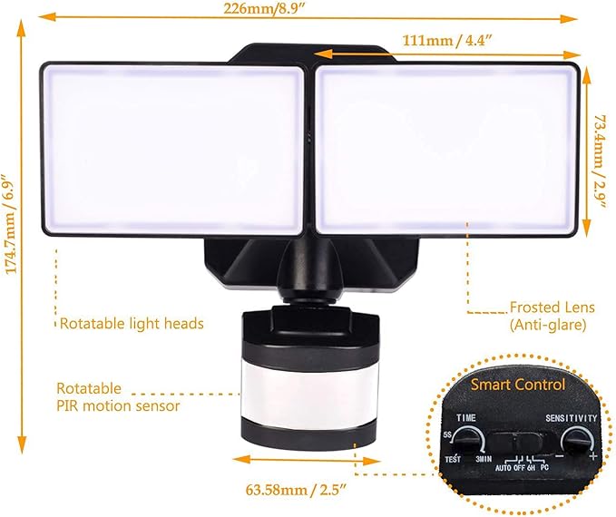 EMANER Dusk-to-Dawn Floodlights with Motion Sensor, 4 Lighting Modes, 2800lm 5000K Daylight White, IP65 Waterproof Outdoor LED Security Flood Light for Porch, Driveway, Garage (Black Fixture, 2-Pack)