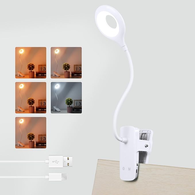 Akynite Clip on Light LED Desk Lamp 5 Brightness+5 Colors Rechargeable Lamp | by AkyniteLighting