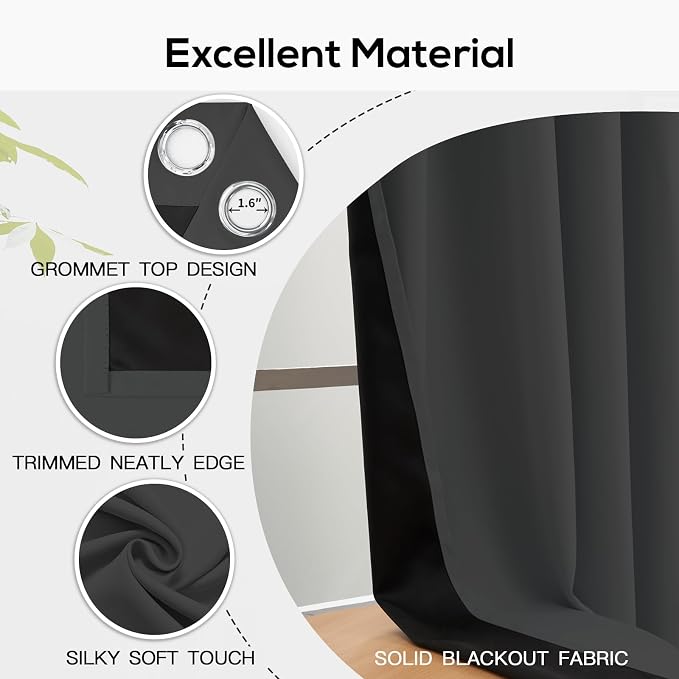 Yakamok Charcoal Grey Blackout Curtains 84 inches Long - Image 4