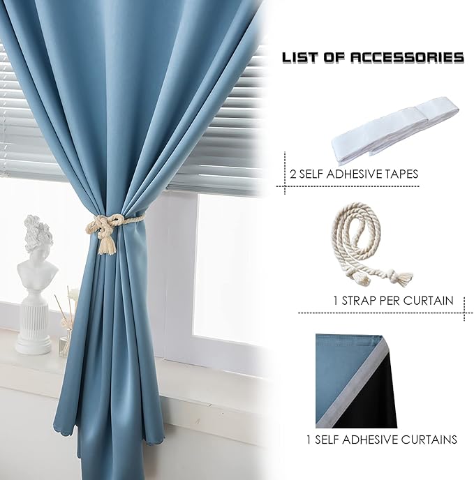 AJAZZ 100% Blackout Self Adhesive Curtains Small Window Short Temporary Black - Image 2