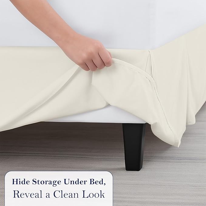 Queen Bed Skirt, Luxury 15 Inch Drop Ivory Pleated Bed Skirt, Double Brushed Microfiber, Box Pleat Design, Wrinkle & Fade Resistant, Easy Fit Tailored Bedskirt for Queen Size Beds