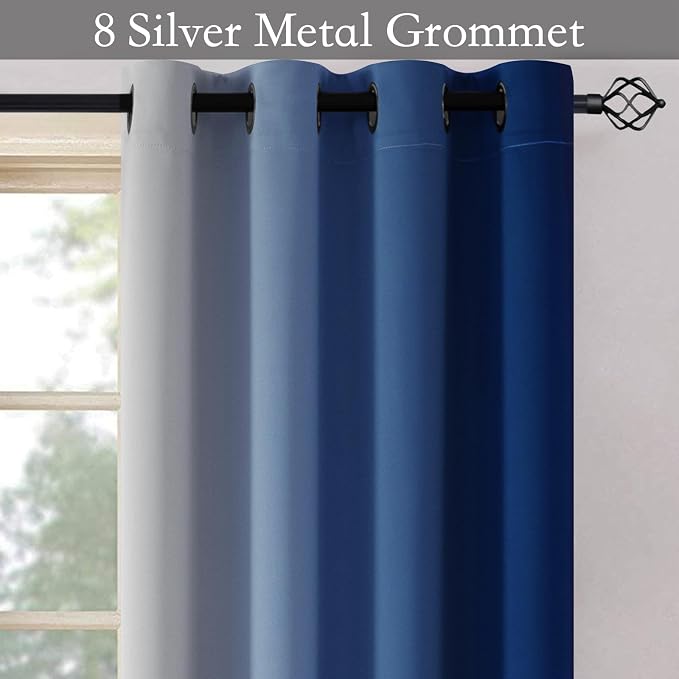 SimpleHome Ombre Royal Blue to Grey White Curtains - Image 5