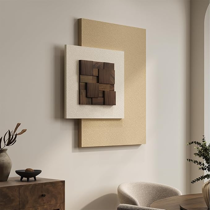 Cuspin Large 3D Wood Textured Neutral Wall Art, Modern Minimalist Wooden Artwork - Image 3