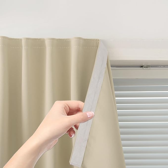 Thermal Blackout Curtains with Self-Adhesive Tape, No Rod No Drill Easy Install by Sovtfides