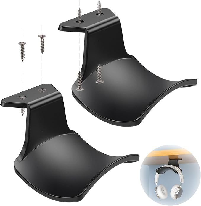 SIROLISA 2-Pack Never Fall Headphone Hooks Hanger Wall Mount, Headset Holder Stand for Universal Gaming Headset Airpods Max Sony Bose Beats, Strong Adhesive by Screws