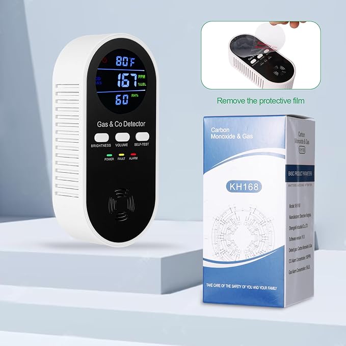 3 Pack 5-in-1 Carbon Monoxide Alarm & Natural Gas Leak Detector,AC-Plug-in CO Detector & Explosive Gas Detector Alarm Battery Backup with 4 sensors,Three Levels Volume & Brightness for Home,RV,Hotel