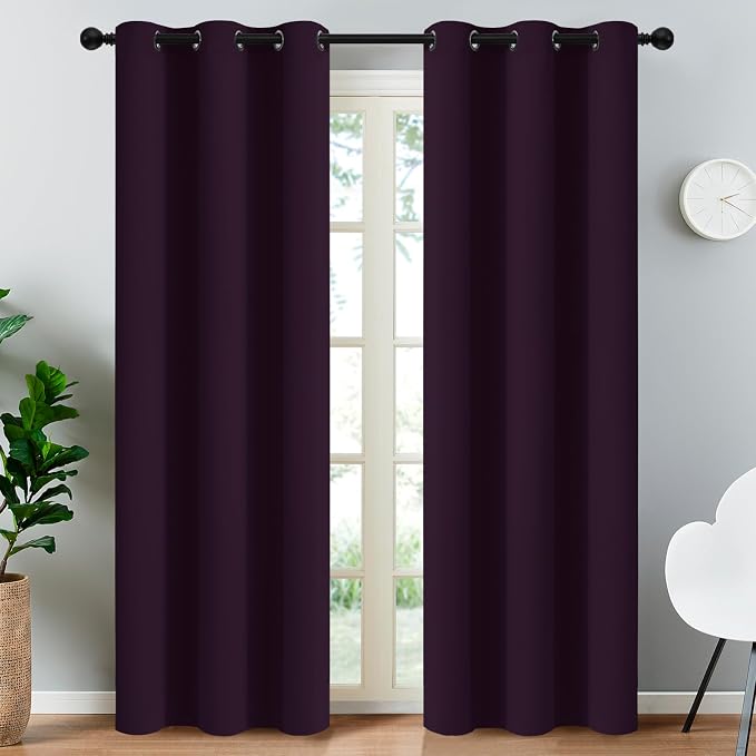 Yakamok Blackout Curtains 38x84 inch Dark Purple Thermal Drapes-Bedroom | 2 by Yakamok