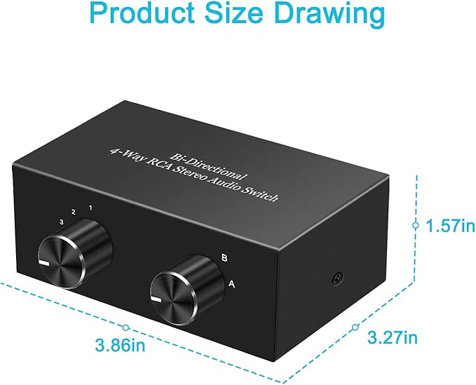 4-Way Stereo Audio Switcher, Bi-Directional Audio Selector Box for Blu-ray Players or DVD Players Active Speakers (2In-4Out/4In-2Out)