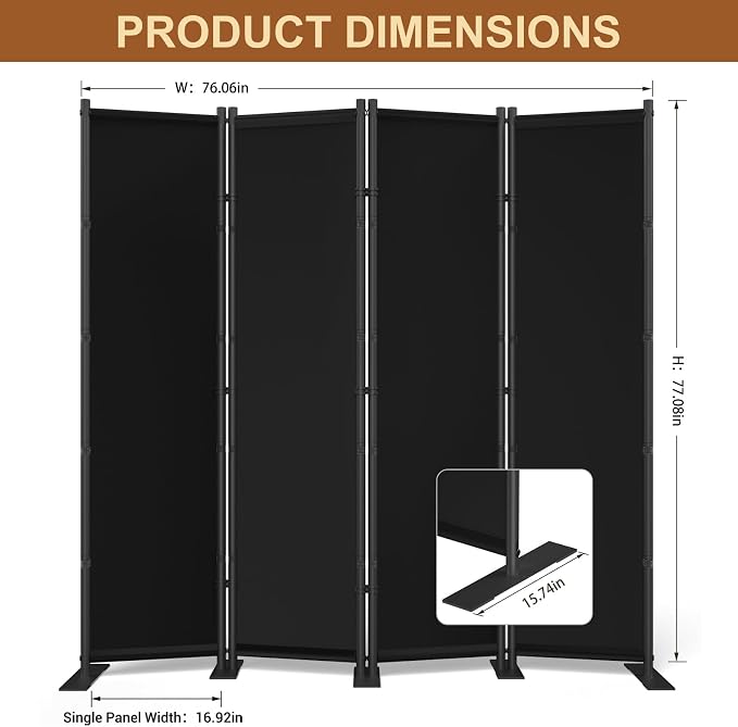 4 Panel Room Divider, 6FT Freestanding Folding Privacy Screen, Room Divider - Image 2