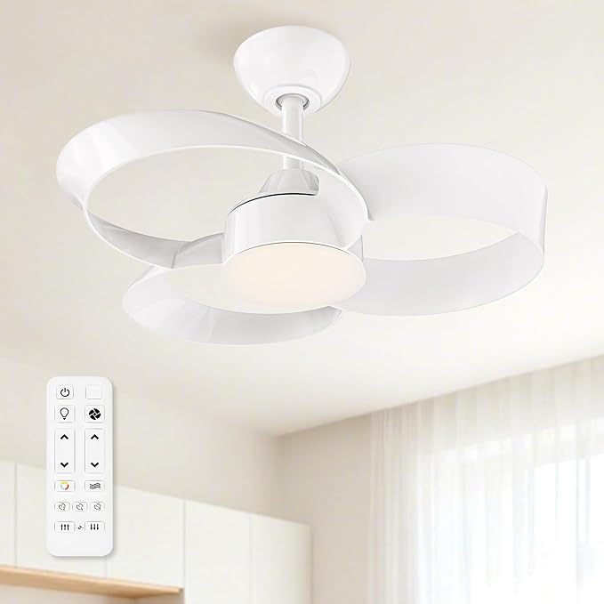 FANX 22 Inch Ceiling Fan with Light and Remote, Quiet DC Motor, Dimmable LED, Reversible 3-Speed Control, Easy Installation Flush Mount Fan for Small Rooms (White)
