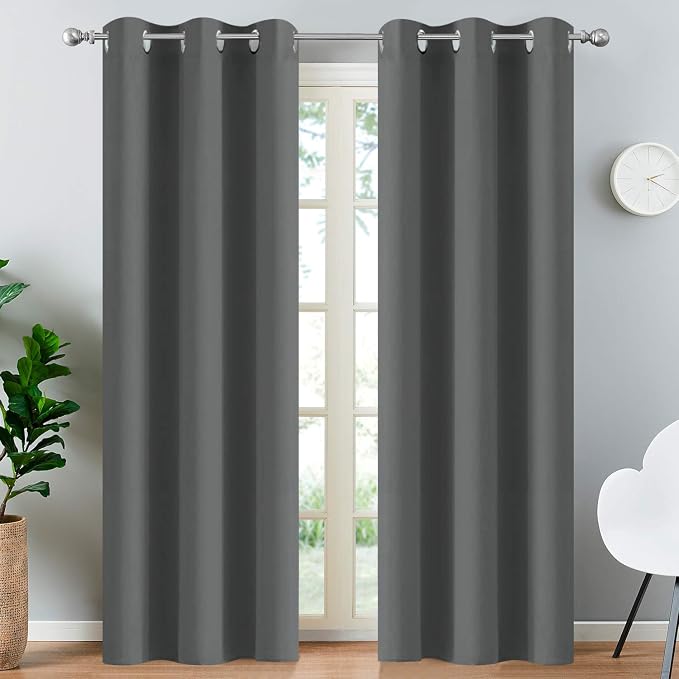 Yakamok Blackout Curtains 38x84 inch Dark Grey Thermal Drapes-Bedroom | 2 panels by Yakamok