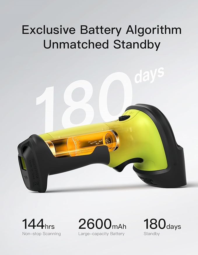 Inateck 2D Barcode Scanner, Wireless Bluetooth QR Code Scanner with AI APP & SDK, 180-Day Battery Life, Fast & Accurate Scanning, Compatible with iOS/Android/Windows