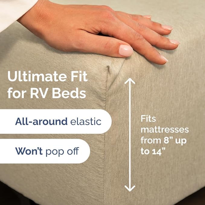 RV Short Queen Sheet Set 60 X 75 - 4 Piece RV Short Queen Bed Sheets - Soft, Breathable & Cooling - Designed for Bunks, Trailers & Campers - Fits 8” to 12" Mattress - Luxury Bedding - Heathered Beige