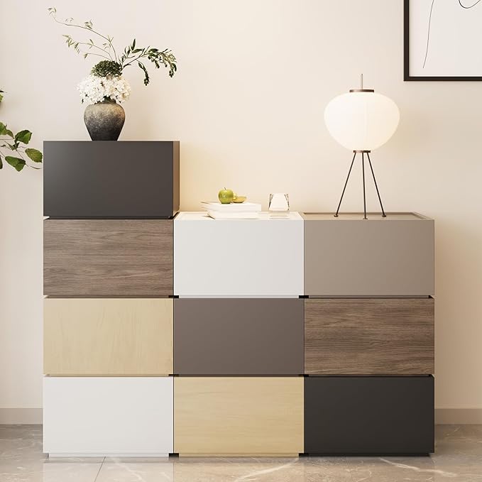 Modern Nightstand Modular Stackable Drawers Modular Storage Bedroom Furniture Set - Bedside Table, Storage Cabinet, Sofa End Table for Bedroom Living Room Hallway Entryway Black Large