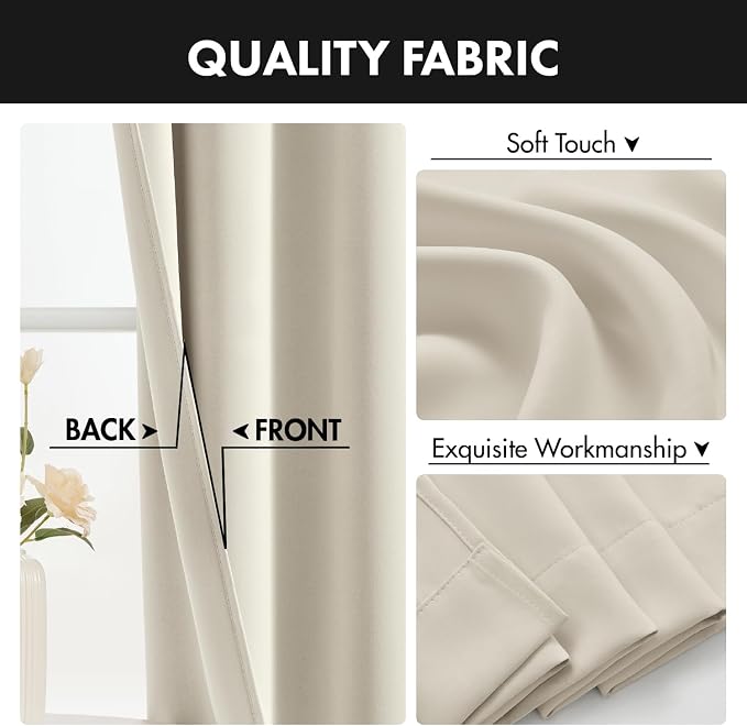 MIULEE 4 Panel Set Short Bedroom Blackout Curtains 54 Inch Long Cream Beige | - Image 8