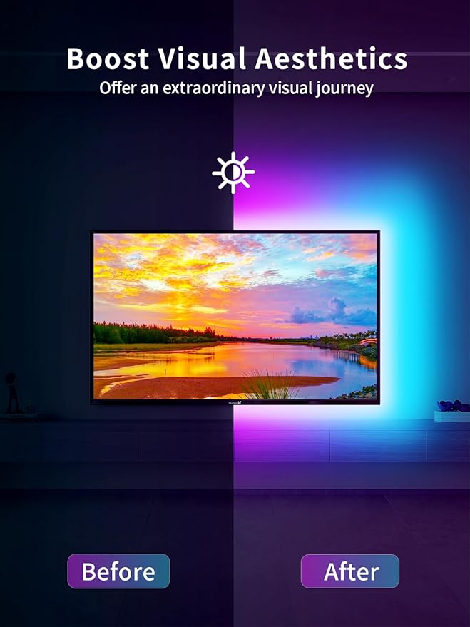 KANTUTOE LED Lights for TV, 23ft Backlights for 75-100in TV, RGB Backlight with Music Sync Bluetooth APP and Remote Control, USB Powered LED Strip for Bedroom Home Decor