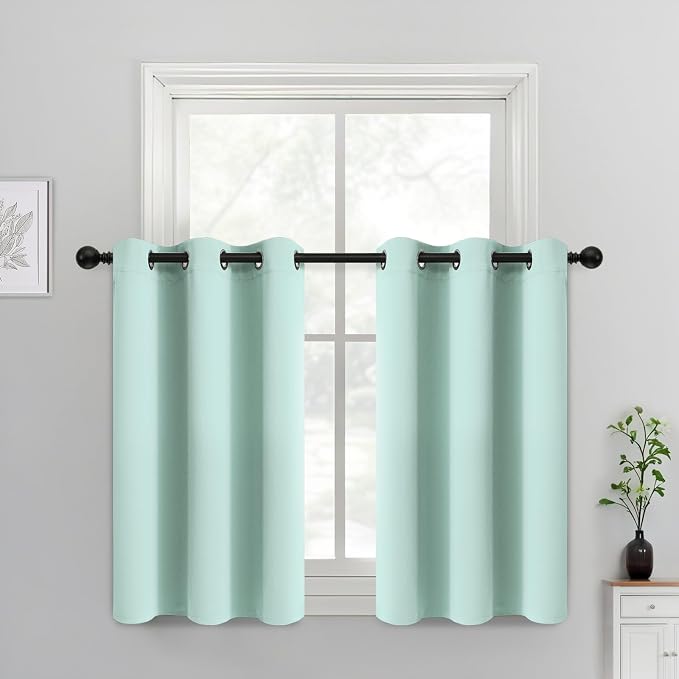 Yakamok Blackout Curtains 38x36 inch Aqua Thermal Drapes-Kitchen | 2 panels by Yakamok