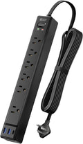 SUPERDANNY 6Ft Thin Extension Cord, Flat Plug Surge Protector Power Strip | by SUPERDANNY