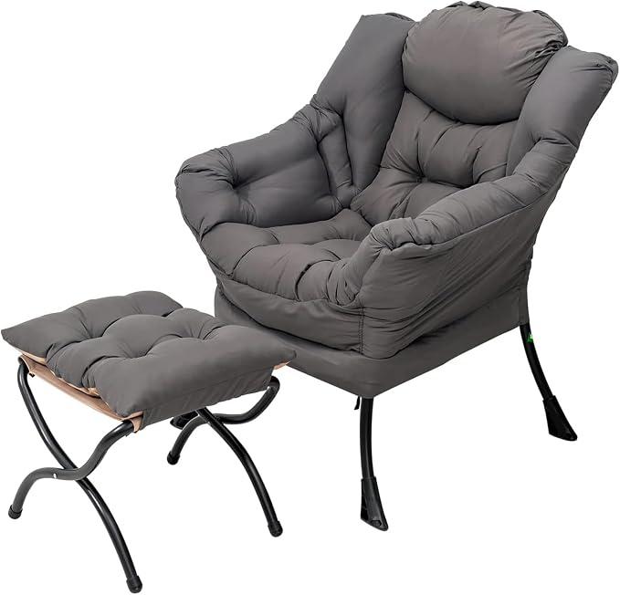 Welnow Lazy Chair with Ottoman, Reading Chair with Footrest, Dark Grey | A Side by LifeGetsBetterWithWelnow