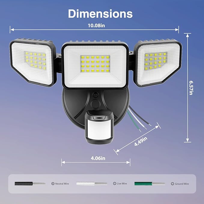 Meloght 65W 6500LM Flood Lights Outdoor Motion Sensor, Hardwired Security Floodlights 6500K IP65 Waterproof, Dusk to Dawn Lighting Outside, Black 1 Pack