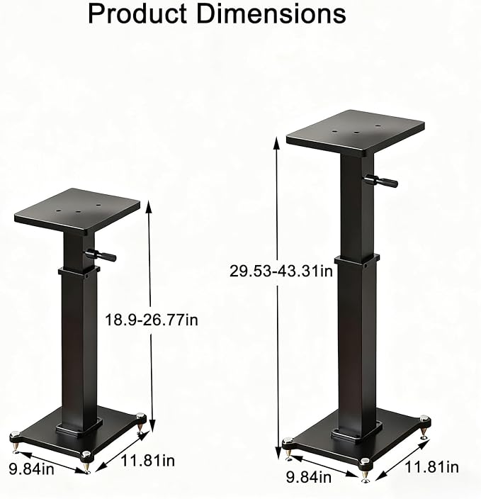 29.5-43.3in Height Adjustable Speaker Stands Pair up to 110lbs, Heavy Duty Bookshelf Speaker Stand Bookshelf Speaker Stand, Holds Bookshelf & Satellite Speaker Large Speaker (White)