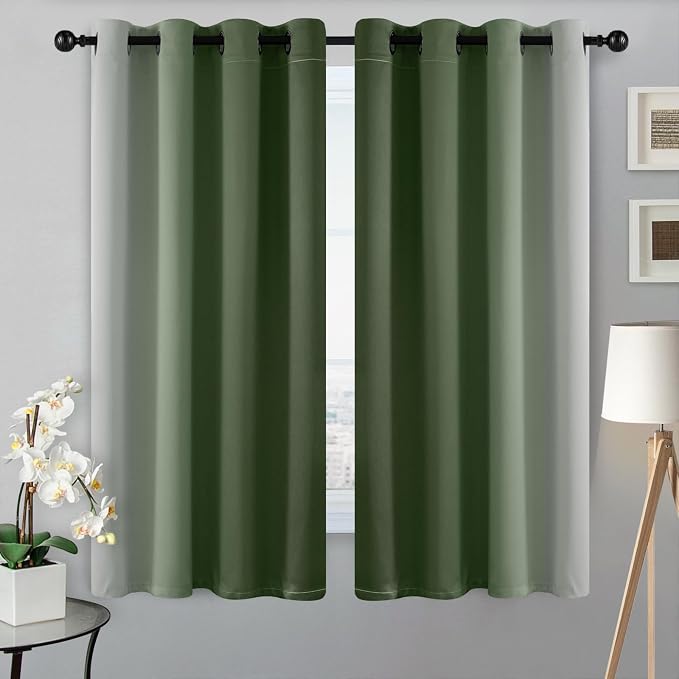 SimpleHome Ombre Curtains Sage Green to Grey White - Image 2
