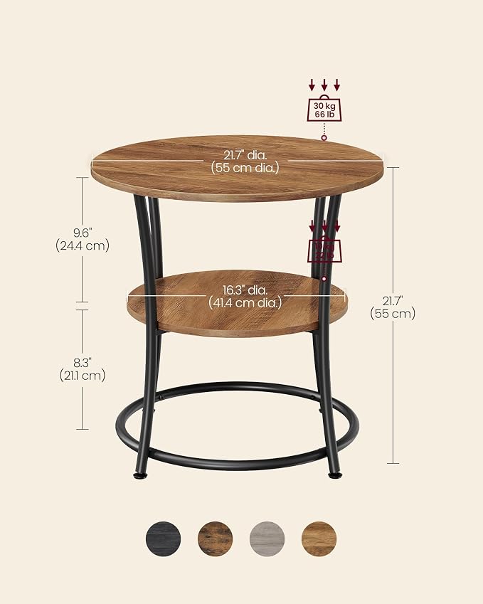VASAGLE 21.7-Inch Round Side Table, 2-Tier End Table | Nightstand - Image 3