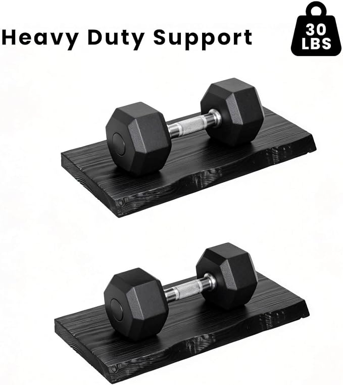 Black Live Edge Floating Shelves, Solid Wood, Heavy-Duty Hidden Brackets - Image 5