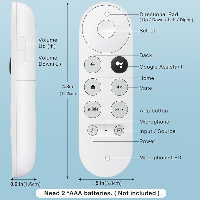 Replacement for Google-Chromecast-Remote, for Chromecast with Google TV Remote 4K/HD & Google TV Streamer 4K(Only for Snow Chromecast Google)