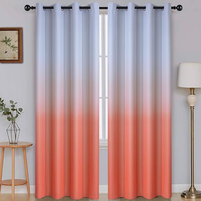 SimpleHome Ombre Gradient Coral White to Gray Curtains by SimpleHome