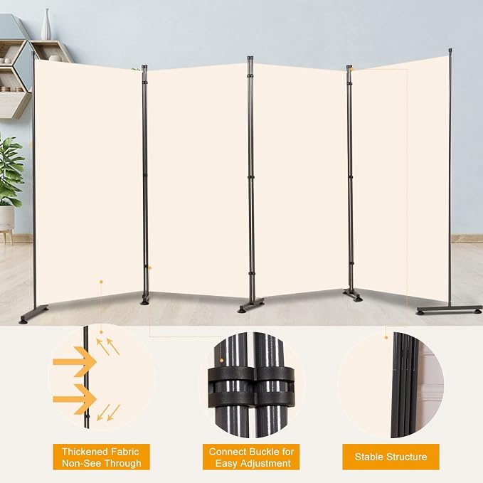Room Divider 4 Panel Folding Privacy Screen, Round Pad Design Wall Divider | - Image 4