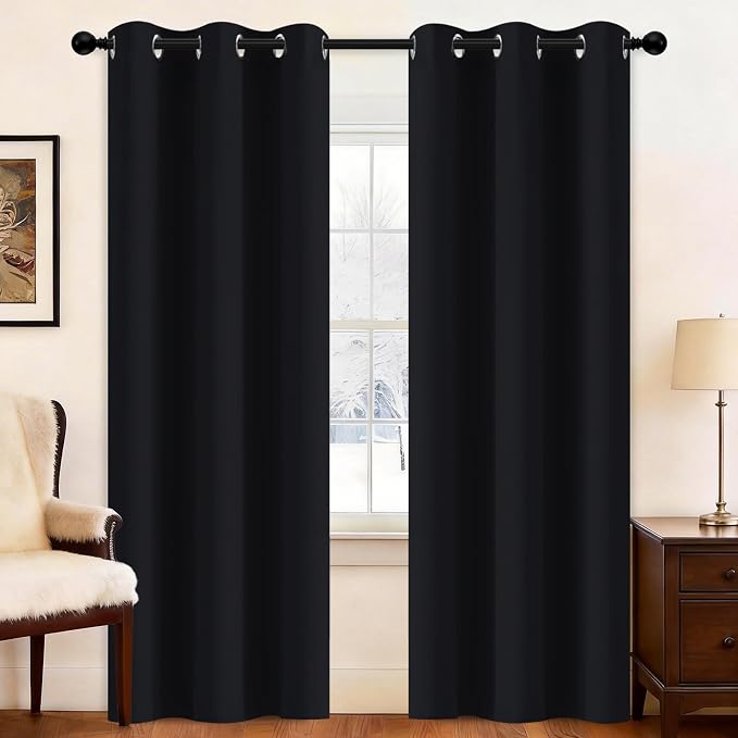 Yakamok Blackout Curtains 38x84 inch Black Thermal Drapes-Bedroom | 2 panels by Yakamok