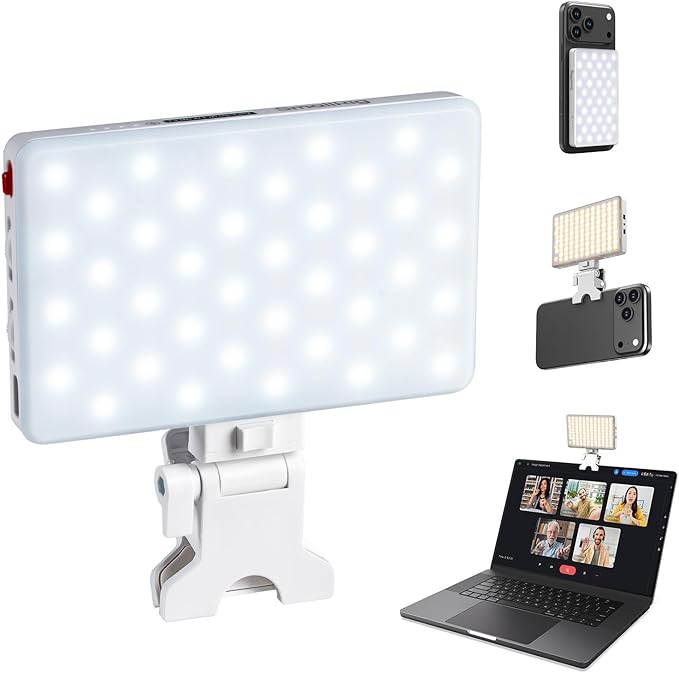 SmallRig M3 Magnetic Selfie Phone Light with Clip, 120 LEDs 2000mAh Rechargeable, 2700K-6500K, Portable Content Creators Fill Light for Video Recording, for iPhone/Laptop/Camera/Webcam (White) - 5640
