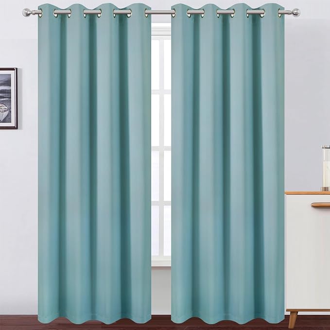 100% Blackout Curtains 84 Inch Long Stone Blue Curtains 2 Panels - Image 2