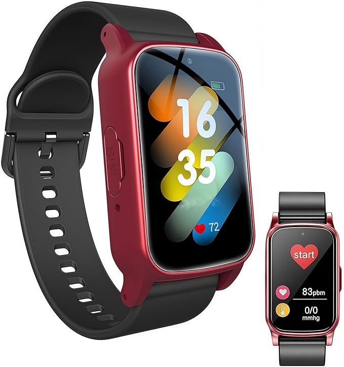 Elderly Fall Watch, Smart Watch for Men Women Wtih Sos Call and Health Monitoring, Ip67 Waterproof, Emergency Call Bracelet, for Seniors & Adults, Christmas and Birthday Gifts, 4G Safety(Red)