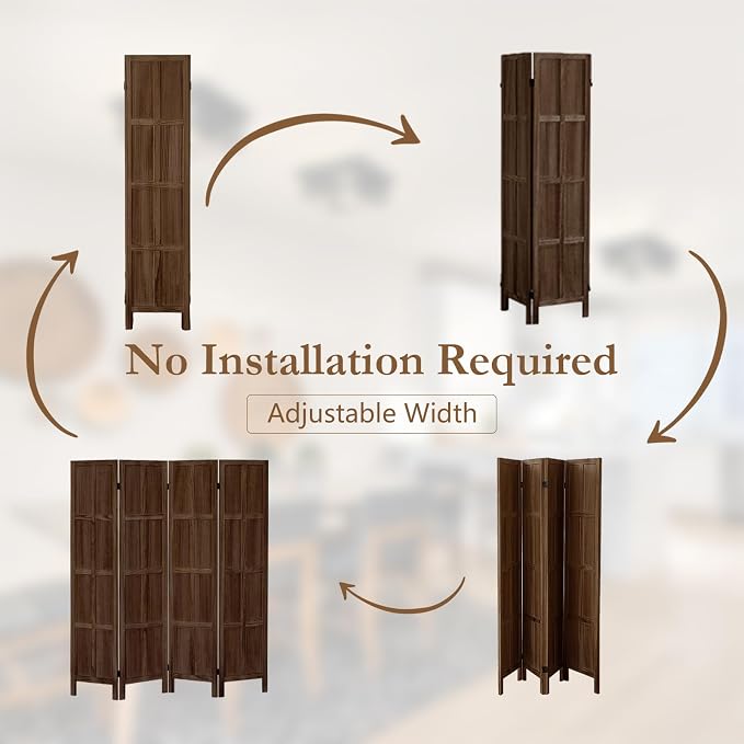 4 Panel Solid Wood Room Divider Folding Privacy Screen Brown | Freestanding - Image 7