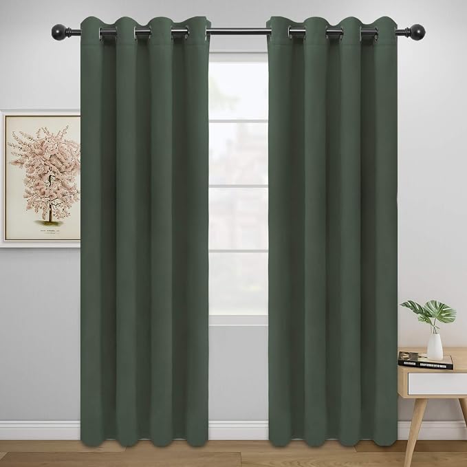 Easy-Going Thermal Grommet Blackout Curtains, 2 Panels 52x84 in | Greyish Green by Easy-Going
