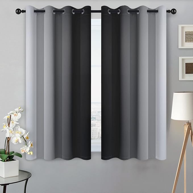 SimpleHome Ombre Black to Grey White Curtains - Image 2