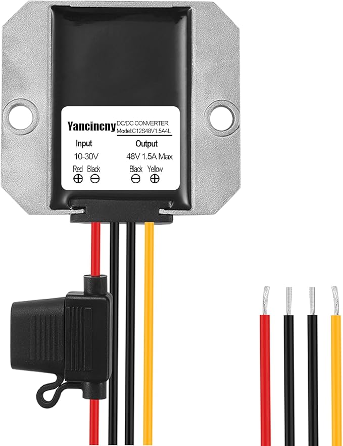 Yancincny Step Up Voltage Converter 10-30V to 48V 1.5A, Dc 12V 24V to 48V 72W DC-DC Boost Converter with Fuse & Over Temperature Protection, Dust Resistant for Golf Cart/Solar/RV/Truck