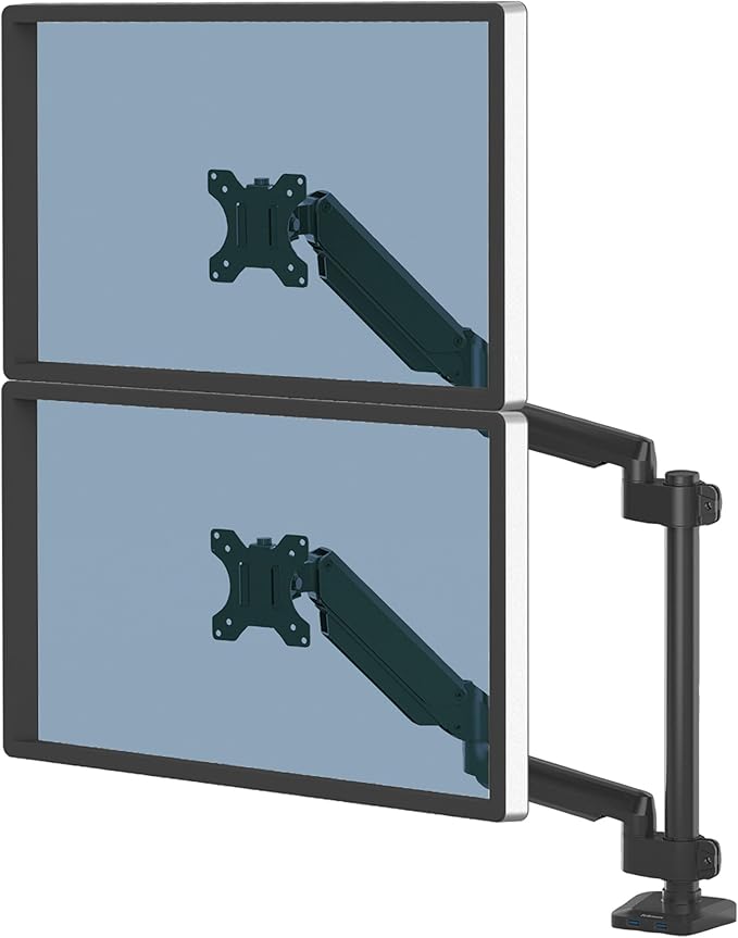 Fellowes 8043401 Platinum Series Stacked Monitor Mount, Adjustable Computer Monitor Stand for 2 Monitors with Dual Monitor Arms, 32 Inch Monitor Capacity