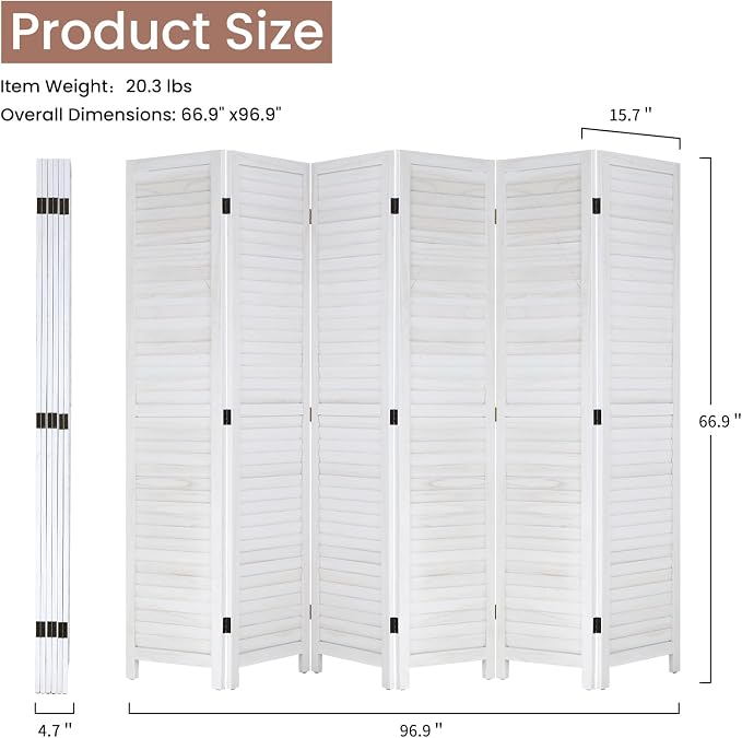 BLKMTY Room Divider 6 Panel Privacy Screen Folding Screen 5.6ft Tall Wood - Image 6