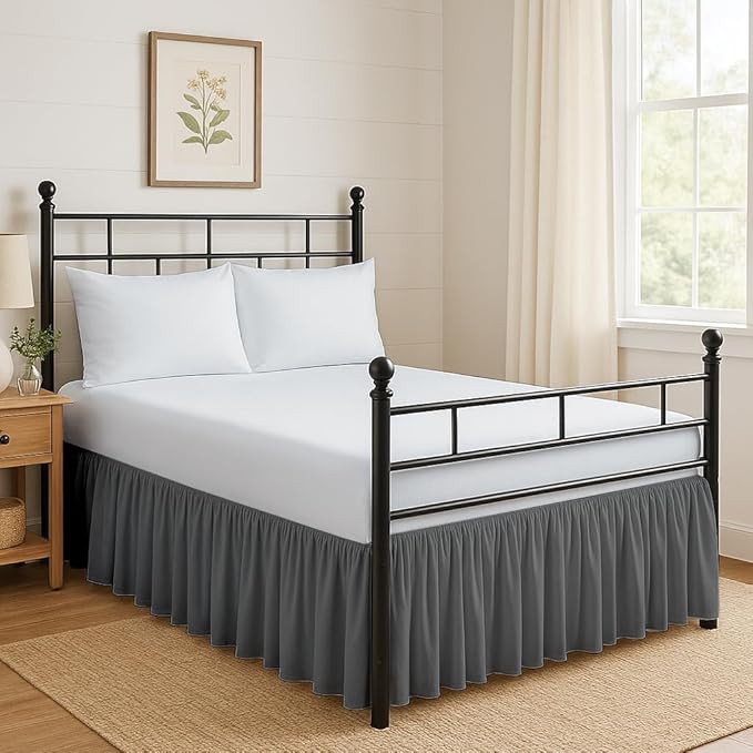 Ruffled Bed Skirt Split Corners with Platform, Tailored Fit Hotel Quality Wrinkle Free Ultra-Soft Microfiber Dust Ruffle, Upto 16 Inch Drop, Twin, Dark Grey