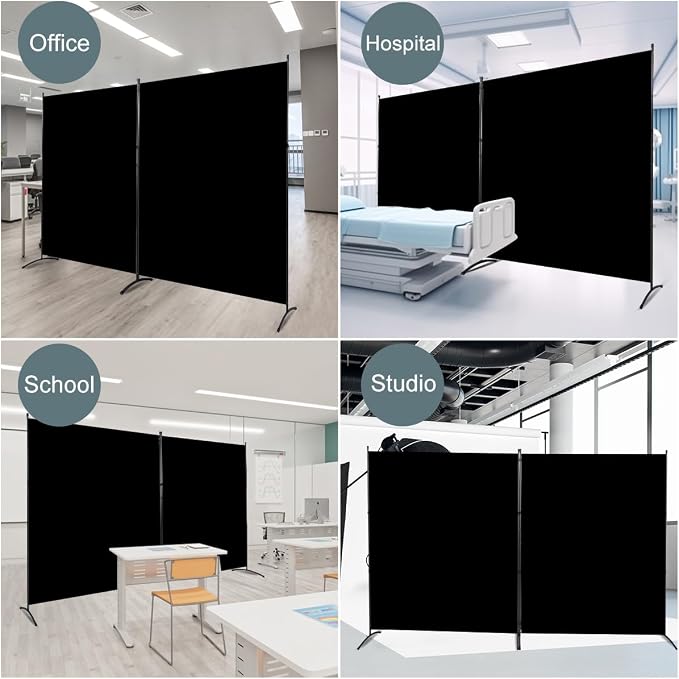 Large 2 Panel Room Divider, No See Through Fabric, Heavy Duty Swivel Feet Base - Image 7